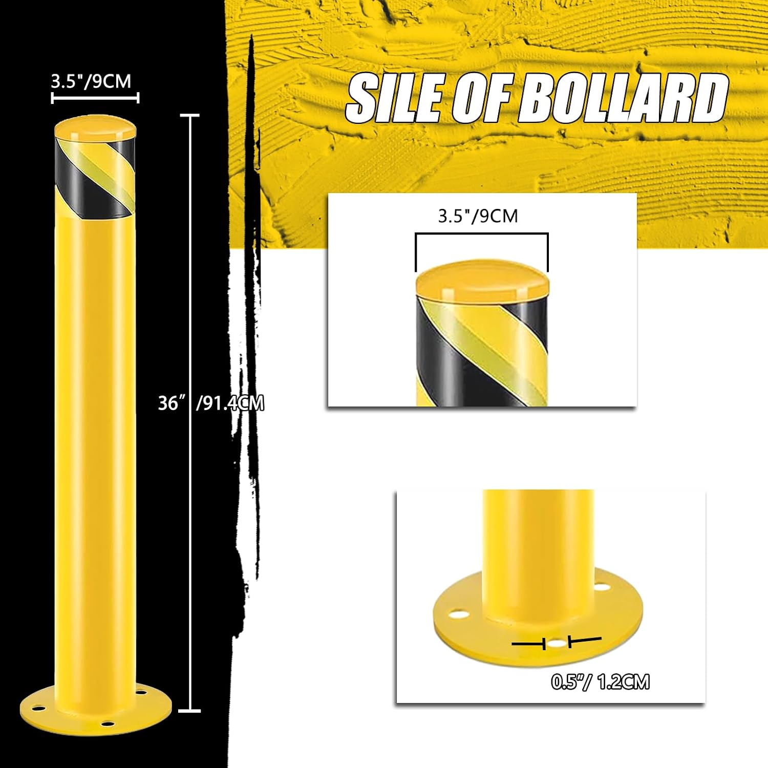Safety Bollard Post, Steel Bollards,Parking Bollard, Yellow Powder Coated Safety Parking Barrier Post, for Traffic Sensitive Areas (8, 36"H*3.5"D)