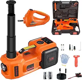 Kit Macaco Elétrico 12V, 5 Toneladas com Chave de Impacto e Inflador de Pneus, Laranja e Preto, Portátil com Maleta, para Carros e SUVs