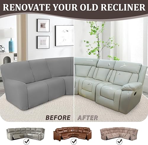 Miniatura 7 de ALIECOM Fundas impermeables para sofá seccional reclinable para sofá seccional reclinable elástico en forma de L Fundas lavables de jacquard