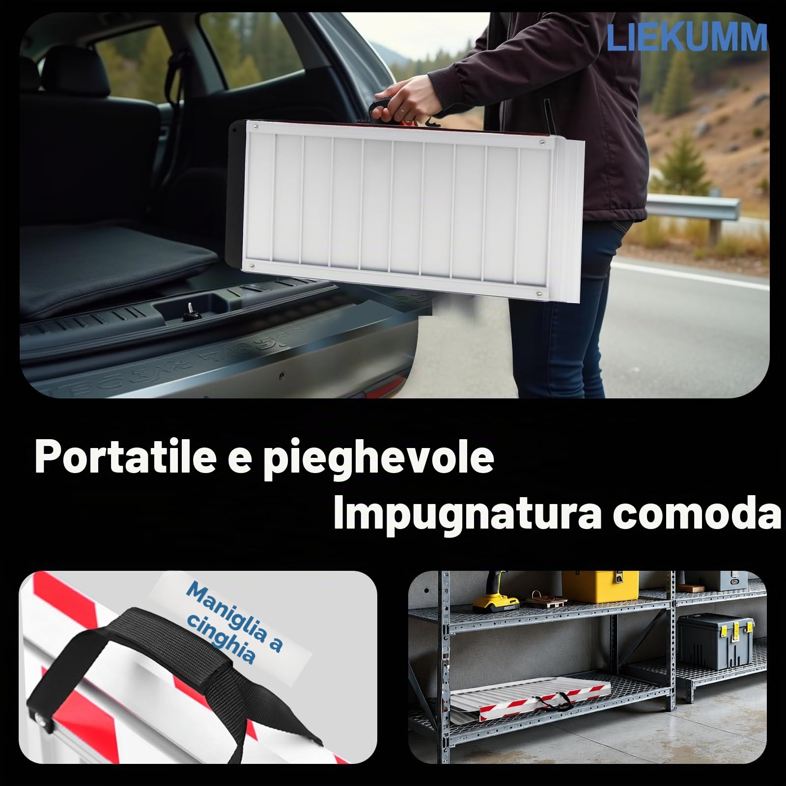 LIEKUMM 97x85cm Rampa per sedie a rotelle con superficie antiscivolo, carico 400 kg Rampa pieghevole in alluminio di grandi dimensioni per scale e soglie
