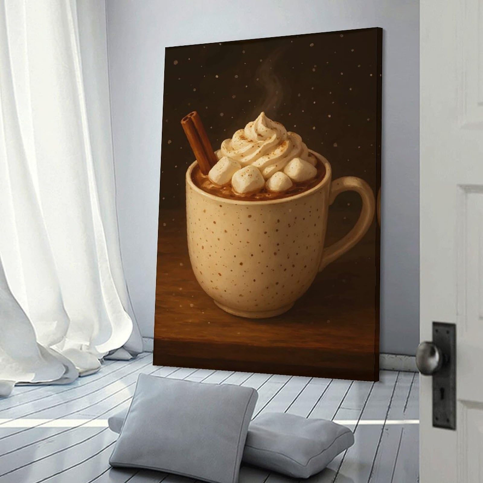 Junmoney Frame-Style-11-1 Wall Picture Print Cozy Hot Chocolate With Marshmallows, 08X12inch(20X30cm), For Wall Displays, Bedrooms Or Room Updates, Wall Decor Suited To Curated Displays