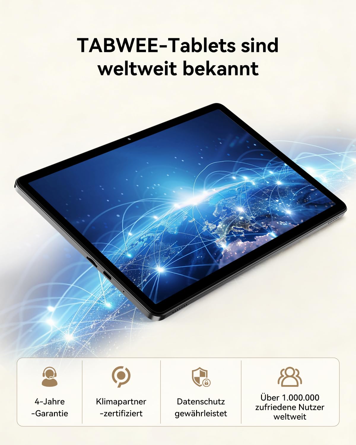 TABWEE 11 Zoll Tablet Android 16, 4 Jahre Garantie, 64GB ROM+4TB Tablet PC | 7000mAh Akku, Gemini AI 4.0, 5G WiFi, GPS, OTG, HD Touchscreen Tablet für Lernen, Streaming und Zuhause