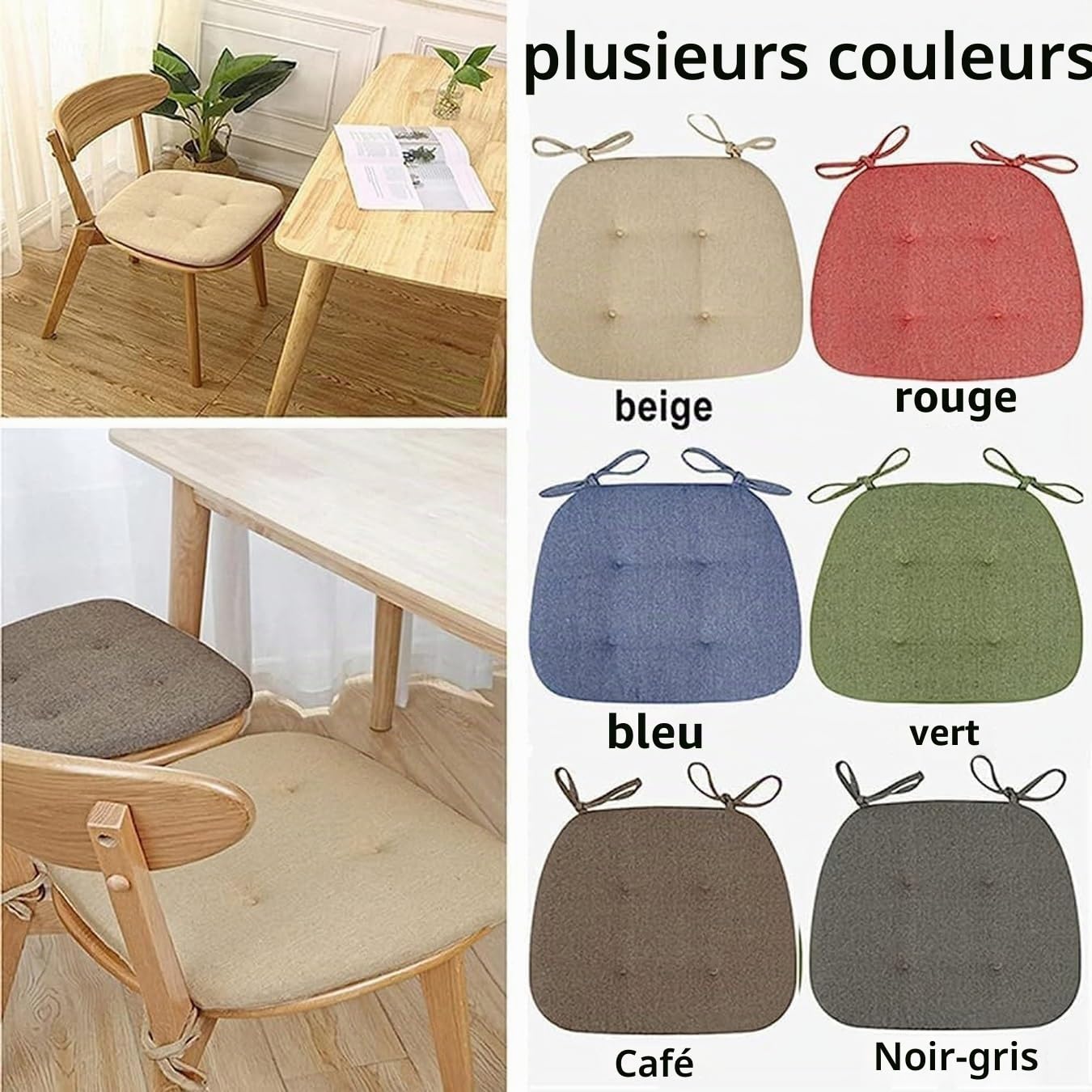 Coussin Chaise Cuisine,Galette De Chaise En Forme De Trapèze Avec Attaches,Galette De Chaise Dehoussable Lavable,Respirant Lin Coussin Pour Chaise Salle À Manger Epaisse ( Color : Beige , Size : 43x41