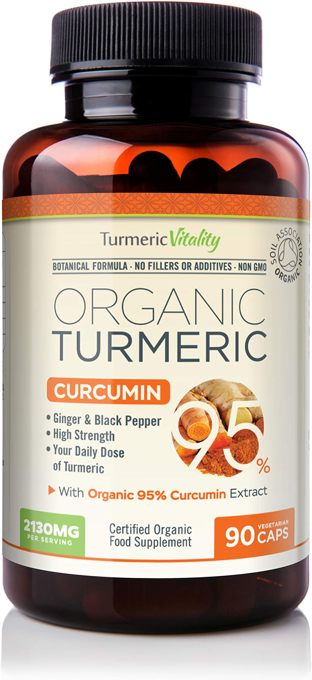 Organic Turmeric Curcumin Capsules Triple Strength with 95% Curcumin - Ginger & Black Pepper for Maximum Absorption – High Strength Supplement 2130mg Serving