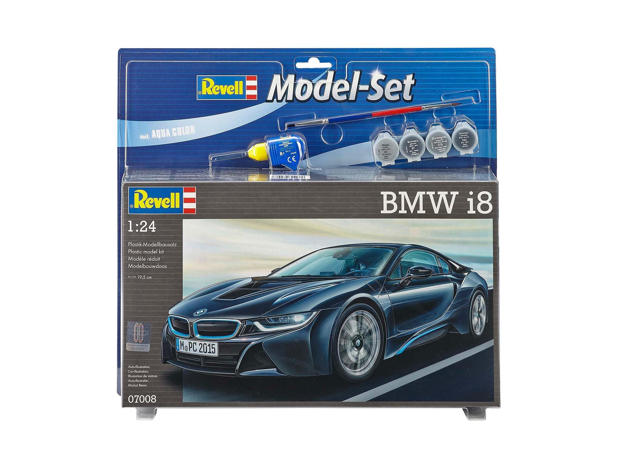 Revell Modellbausatz Auto 1:24 - BMW i8 im Maßstab 1:24, Level 4, originalgetreue Nachbildung mit vielen Details, Model Set mit Basiszubehör, 67008, Schwarz