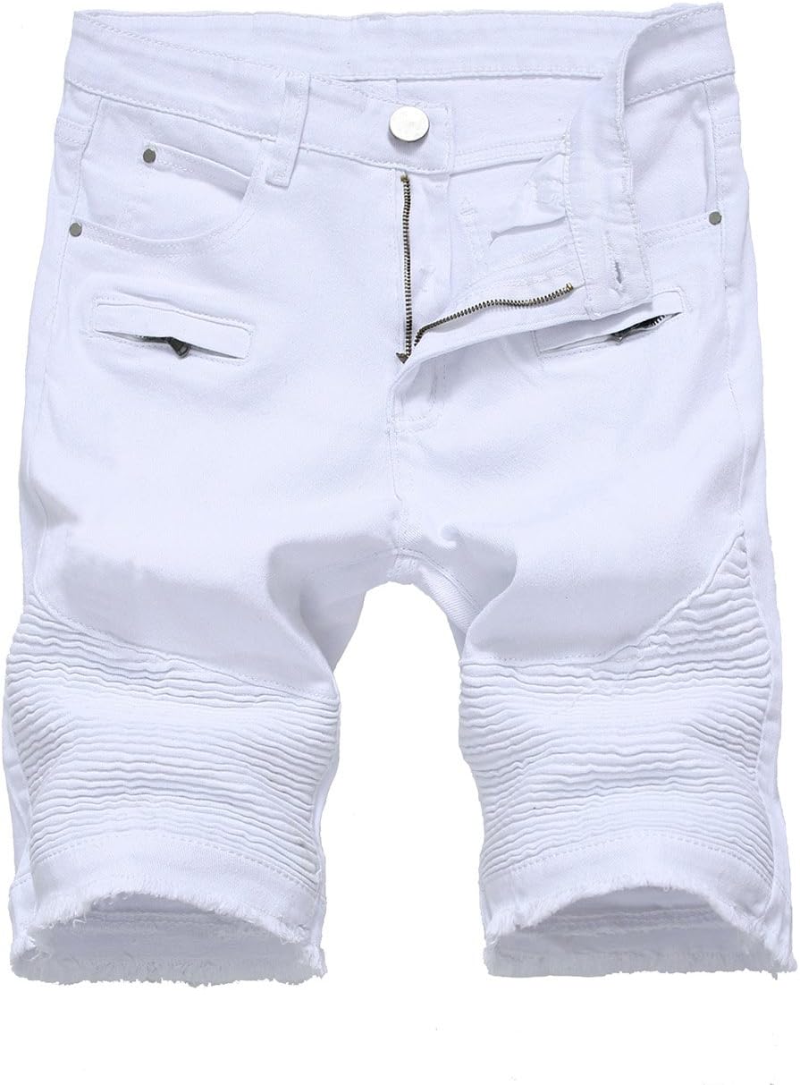 Mens Casual Ripped Biker Denim Jeans Shorts with Hole