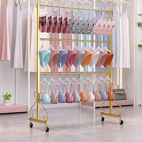 Miniatura 8 de Soporte de exhibición de ropa interior de pie con ruedas, tienda al por menor moderna de 3 niveles, soporte de sujetador de doble cara, pantalones
