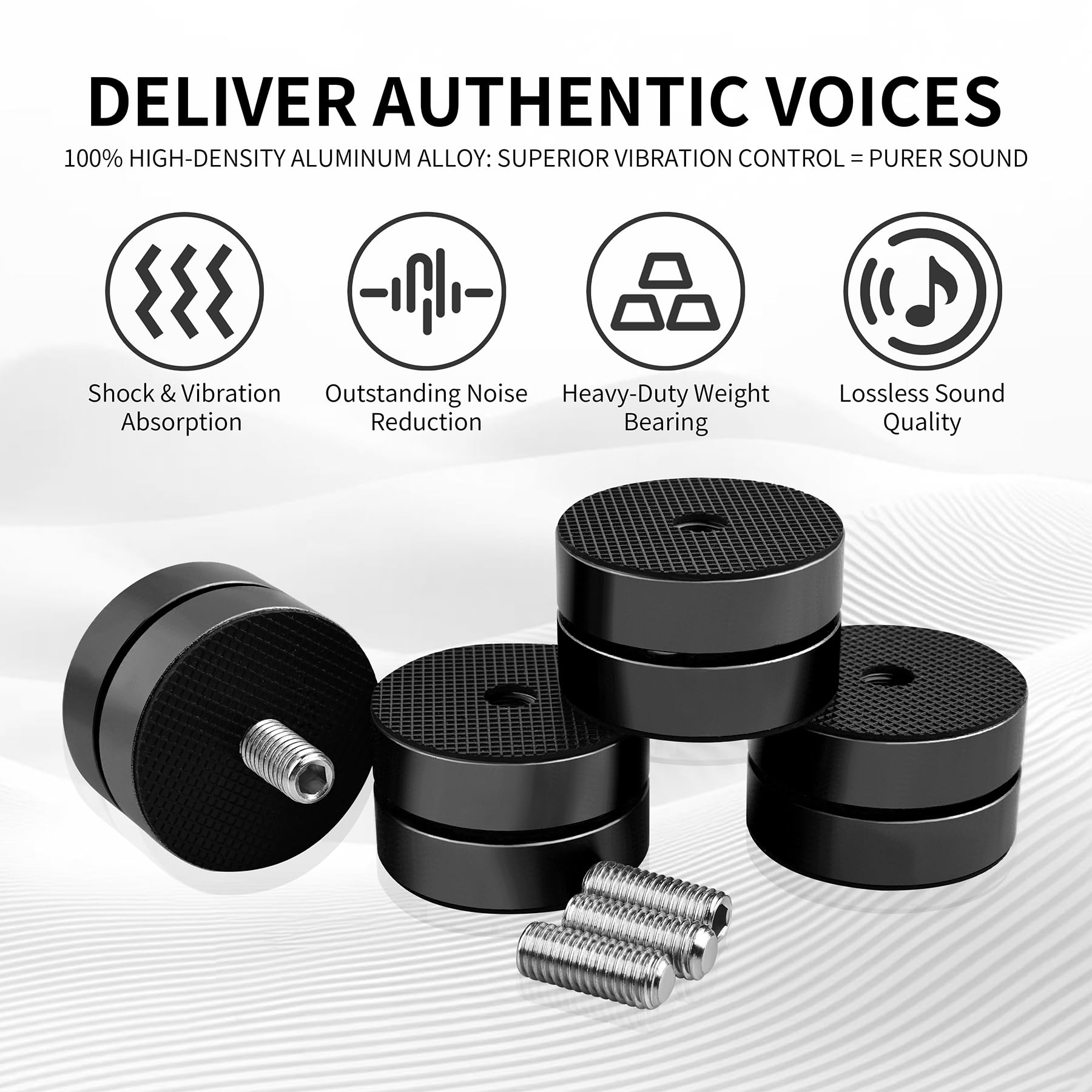 Pies de aislamiento de 3 puntos para altavoces y tocadiscos, picos antivibración de latón y aluminio para audiófilos, calidad de sonido mejorada (negro)