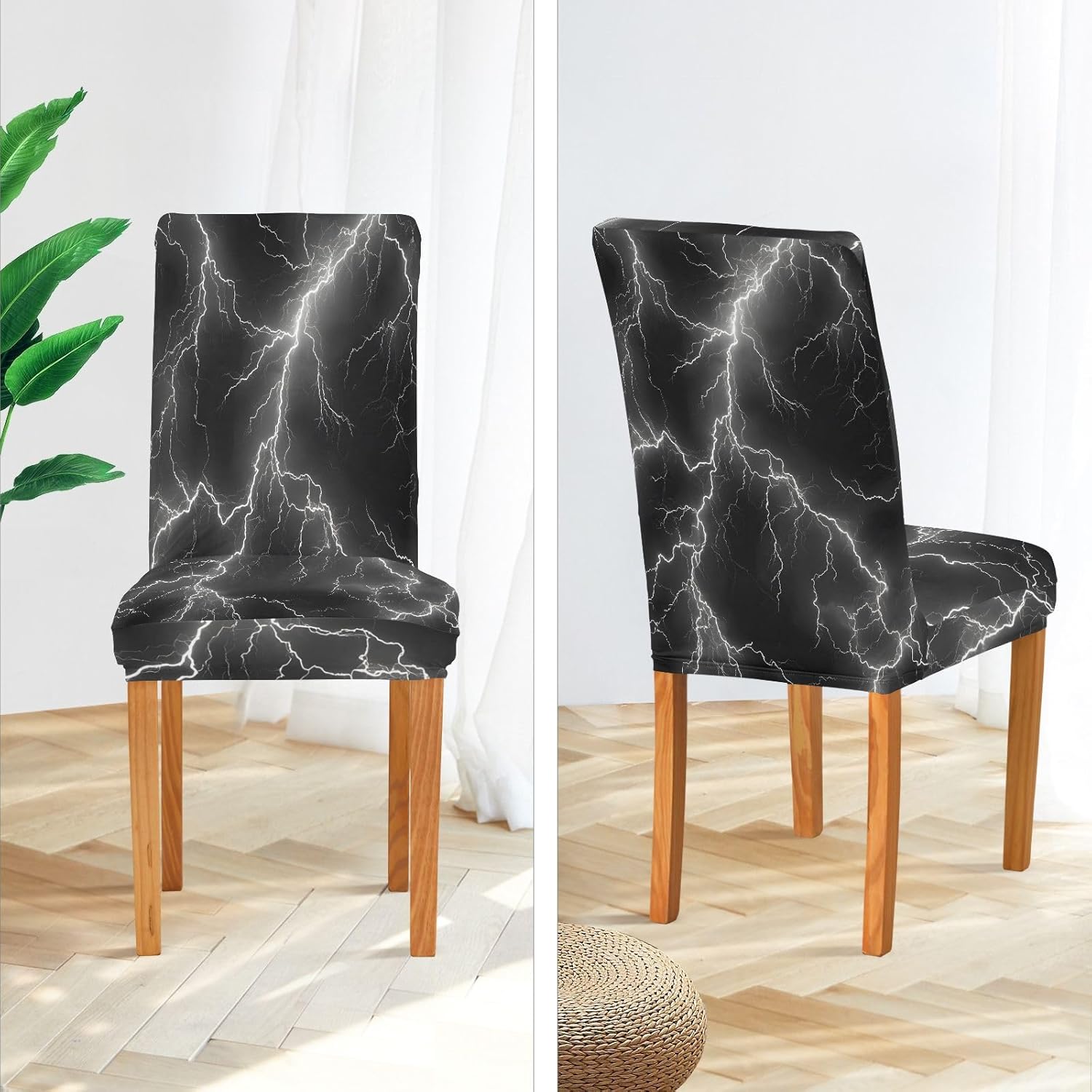 ALAZA Chair Covers for Dining Room, Lightning Black Background Pattern Stretch Chair Cover Sets Chair Protector Removable Washable for Ktichen Restaurant Hotel