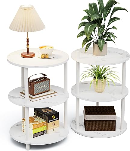 Frylr Mesas auxiliares redondas para sala de estar, pequeña mesa decorativa con parte superior redonda para mesita de noche elegante o mesa auxiliar