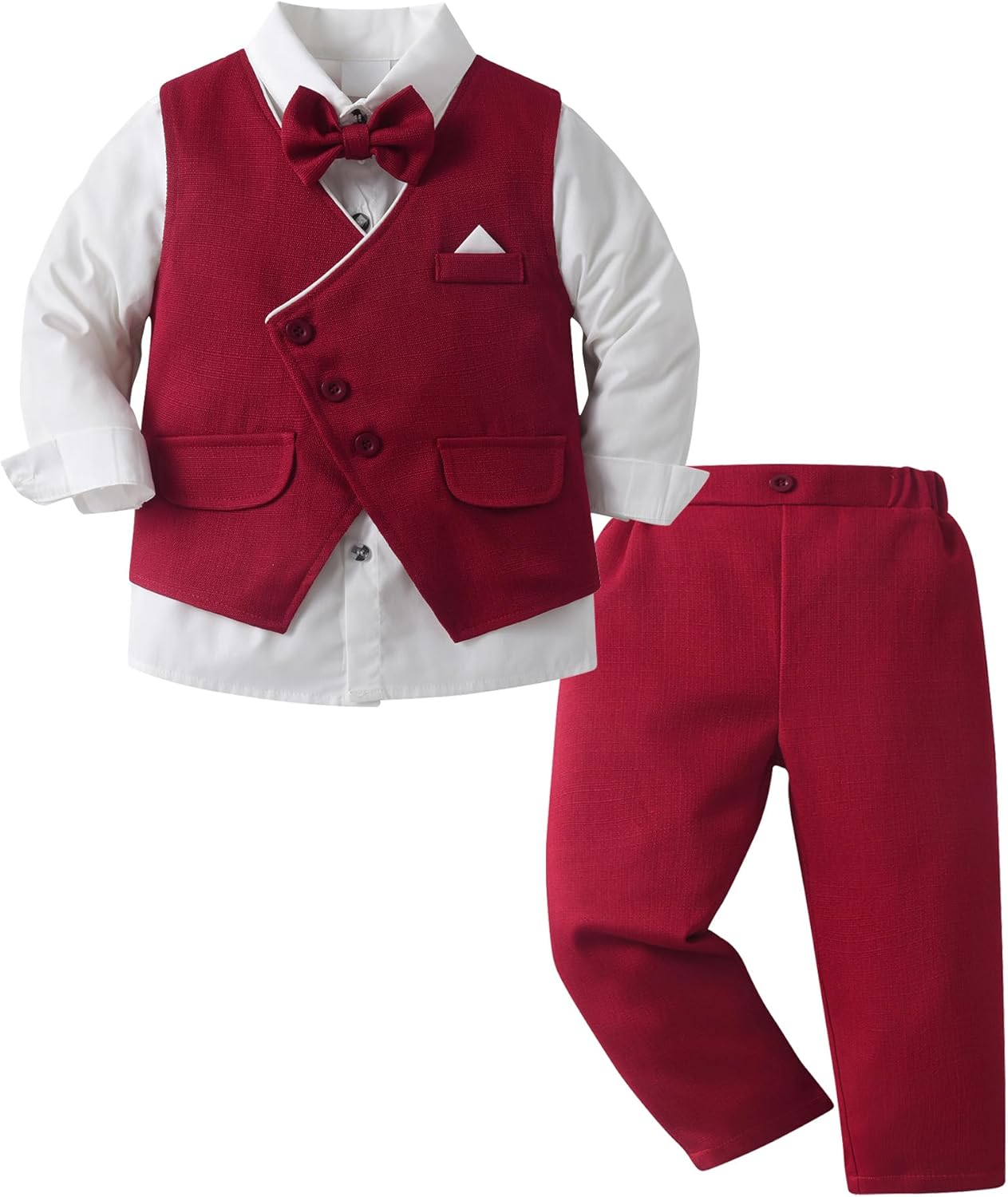 Boarnseorl Baby Boys Pants Sets, Infant Long Sleeve Shirt + Pants + Bow Tie + Vest,Toddler Gentleman Outfits