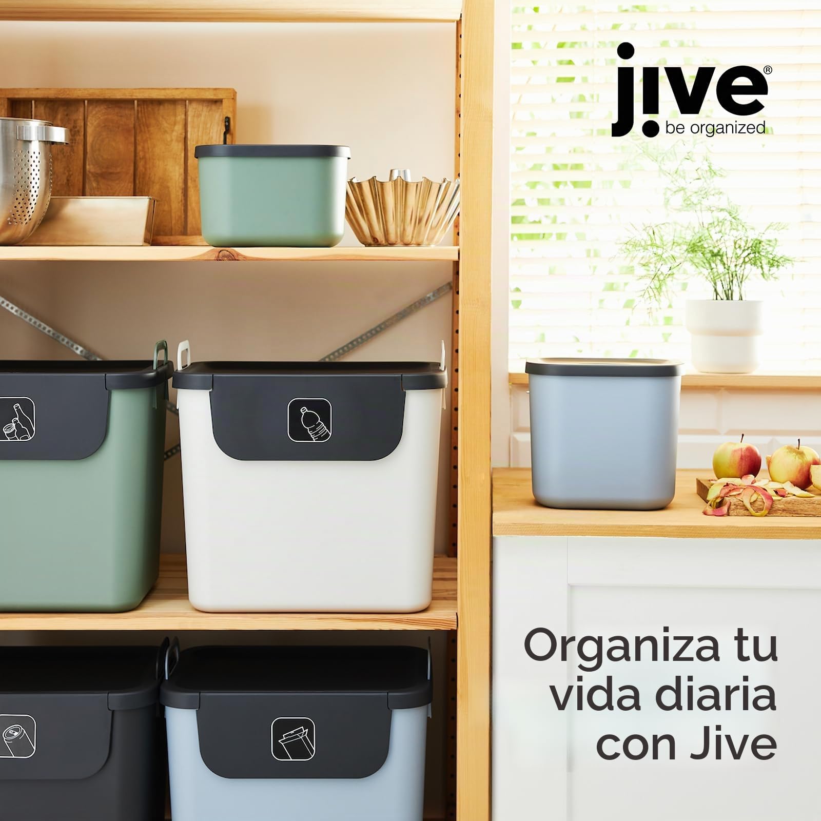 Juego de 3 cajas de almacenamiento Jive Dekobox de 16 l con tapa, plástico (PP reciclado), gris oscuro, 3 x 16 l (36,5 x 27 x 27 cm)