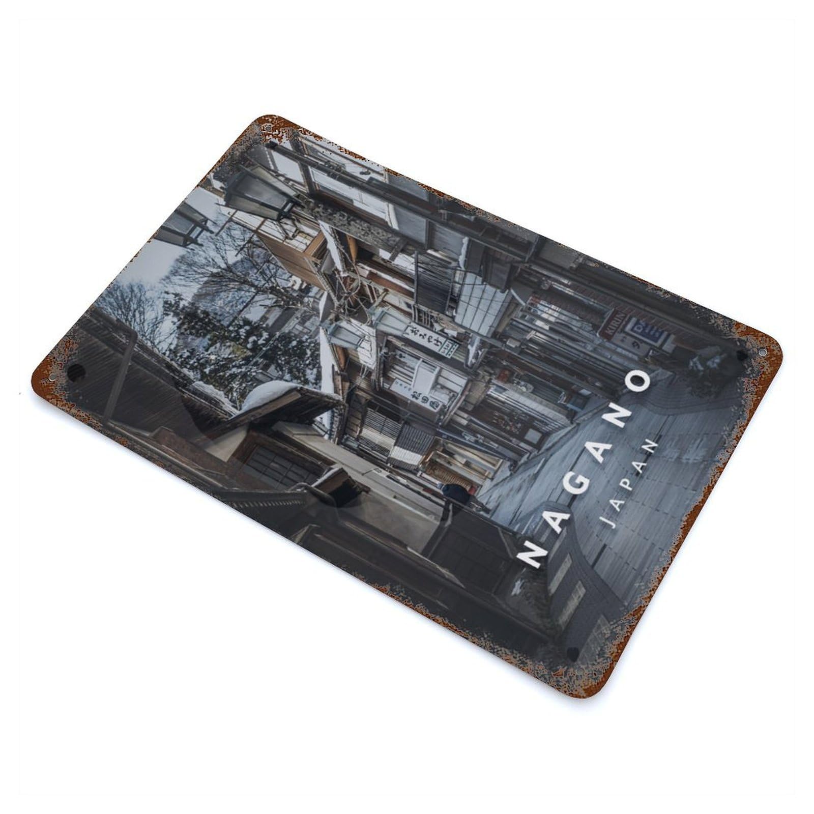 Garage Style Nagano Rusty Metal Tin Sign 11.8"x7.9", Industrial Home Decor for Bar And Workshop