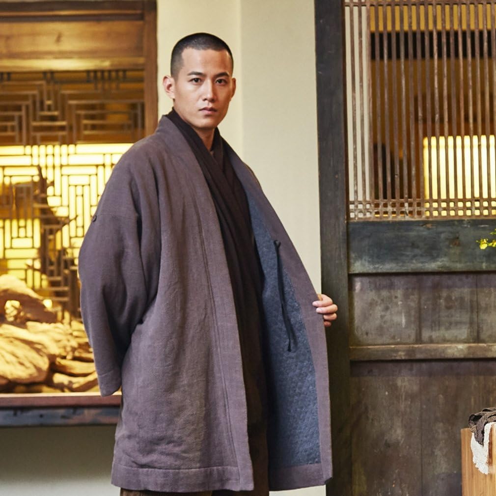 ZanYing Men Plus Size Cotton Coat Monk Outfit Meditation Blouse