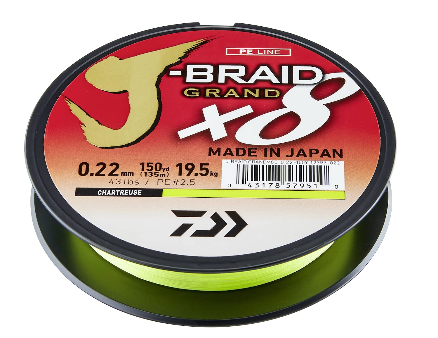 Daiwa J-Braid Grand X8E, 2700m, Chartreuse, Filo da Pesca Trecciato