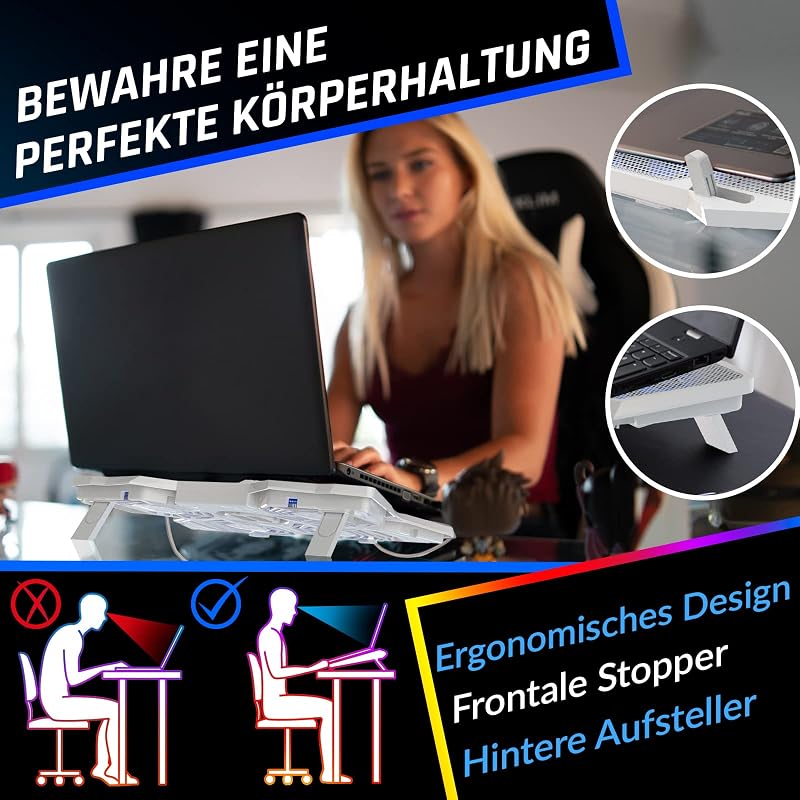 KLIM Wind Laptop Hűtő - 4 Ventilátoros Hűtőpad PC, Mac, Xbox, PS4 Eszközökhöz - USB Tápellátású, Stabil, Csendes - 11-17" Méretű Laptopokhoz
