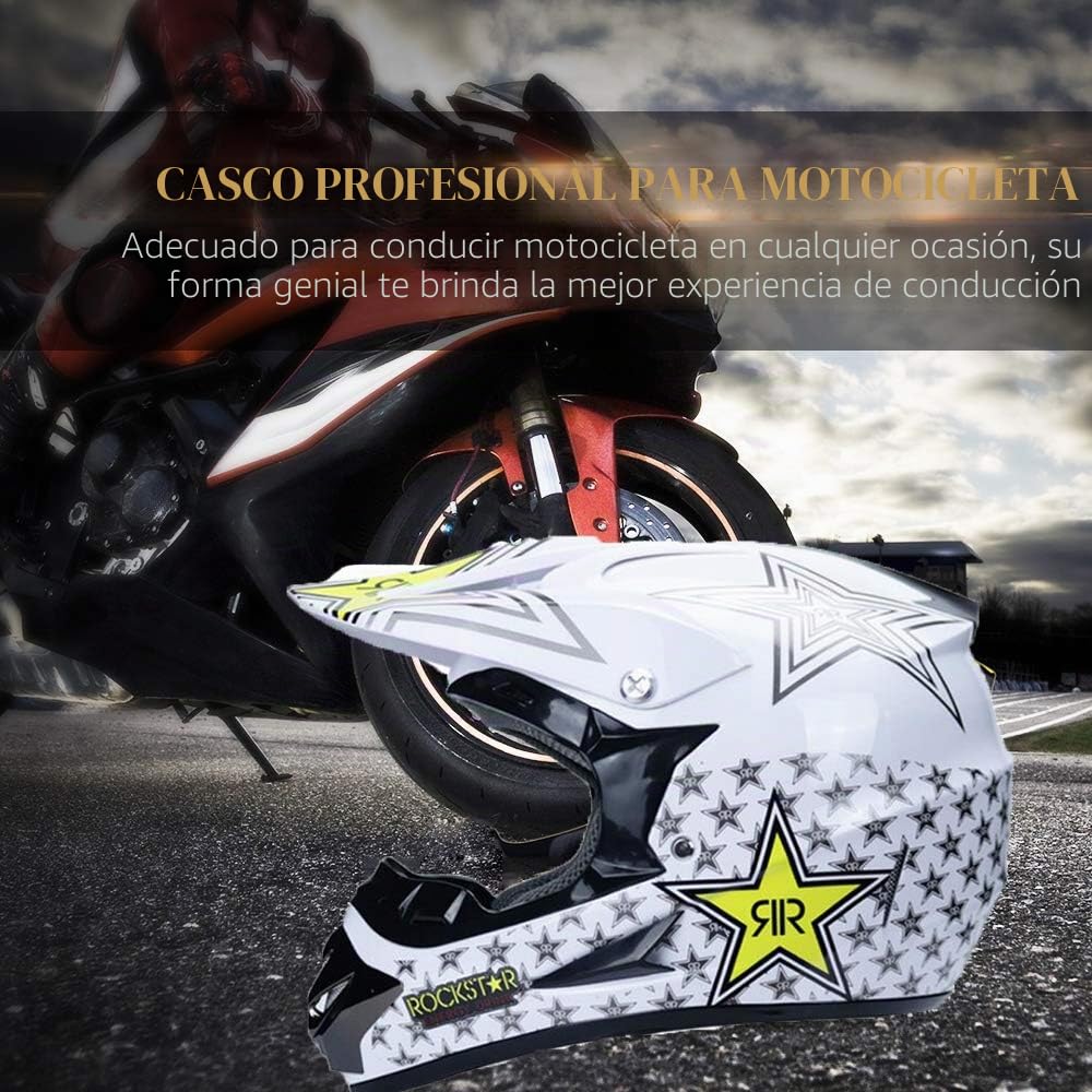 Casco De Motocross para Adultos Casco De Motocicleta MX Scooter ATV Casco Certificación Dot Gafas Guantes Máscara