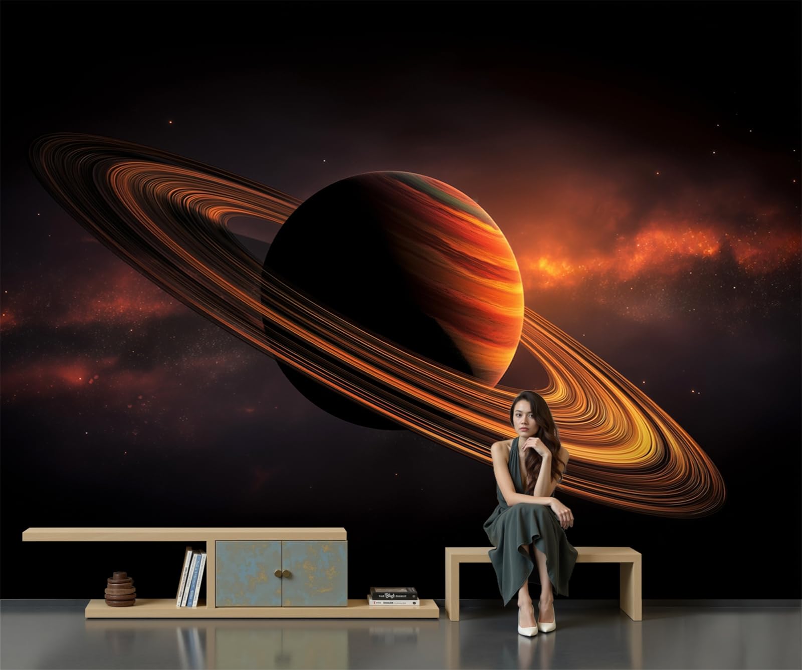 Mural de pared Saturno Astronomía Ciencia Ficción, Papel Pintado Fotográfico Seda, 350 x 256cm (ancho x alto) para Decoración del Hogar, Salón, Dormitorio, Habitación Infantil