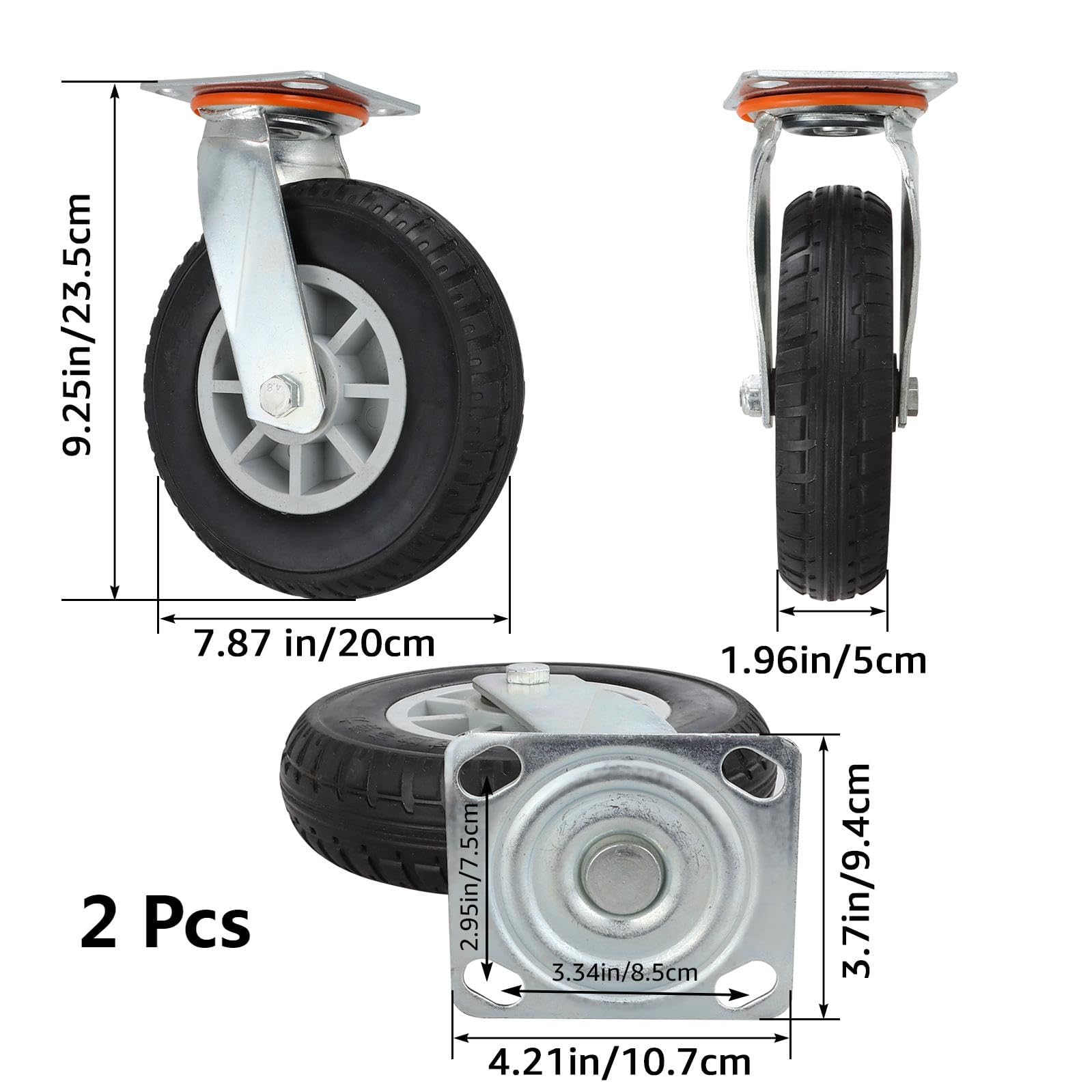 WOPPLXY Lot de 2 roulettes robustes de 20,3 cm, pivotantes à 360 degrés, pour chariot, meubles et établi (charge de 1 360,8 kg)