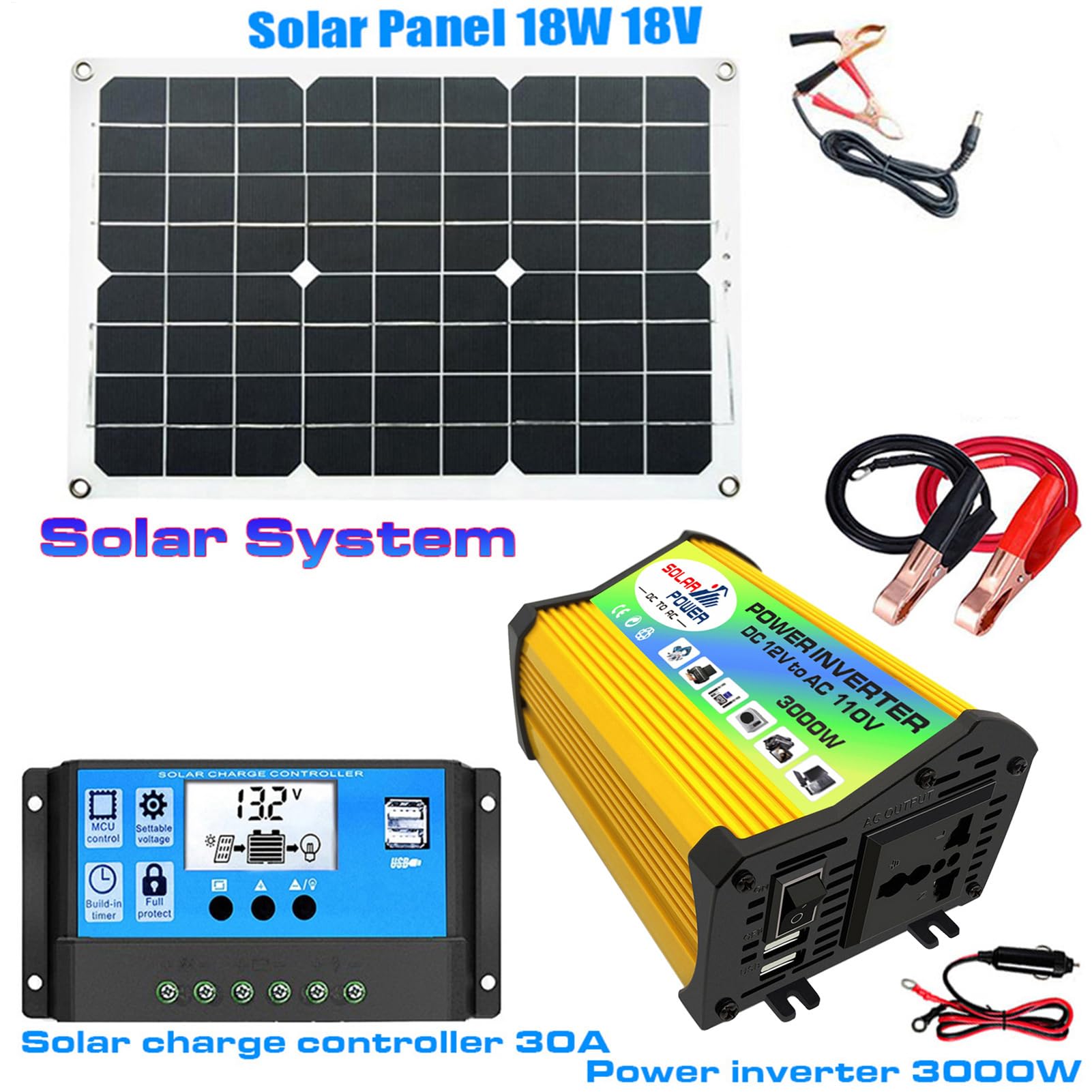 Système D'alimentation Solaire - Kit Complet De Panneaux Solaires Pour Camping-car, Contrôleur Et Onduleur De Charge Solaire 30A | Protection De Tension De L'onduleur 3000W