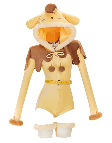 Mobbunny Women Anime Doll Derivative Cute Dog Plush Homewear Onesie Pajamas Romper Furry Bodysuit with Shawl and Tail - Small