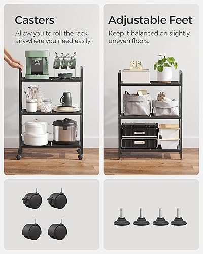Miniatura 7 de SONGMICS Estante de almacenamiento de metal de 3 niveles con ruedas, estantería de malla con marcos laterales en X, 23.6 pulgadas de ancho