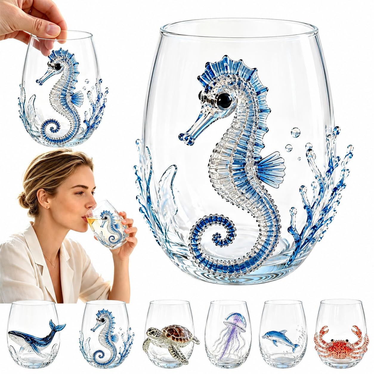 Artisanal Blue Ringed Octopus Glassware,3D Octopuses Stemless Wine Glasses,Handcrafted Marine Animal Bar Glass,Ocean Animals Borosilicate Tumbler,Coastal Home Decor Gift for Ocean Lovers