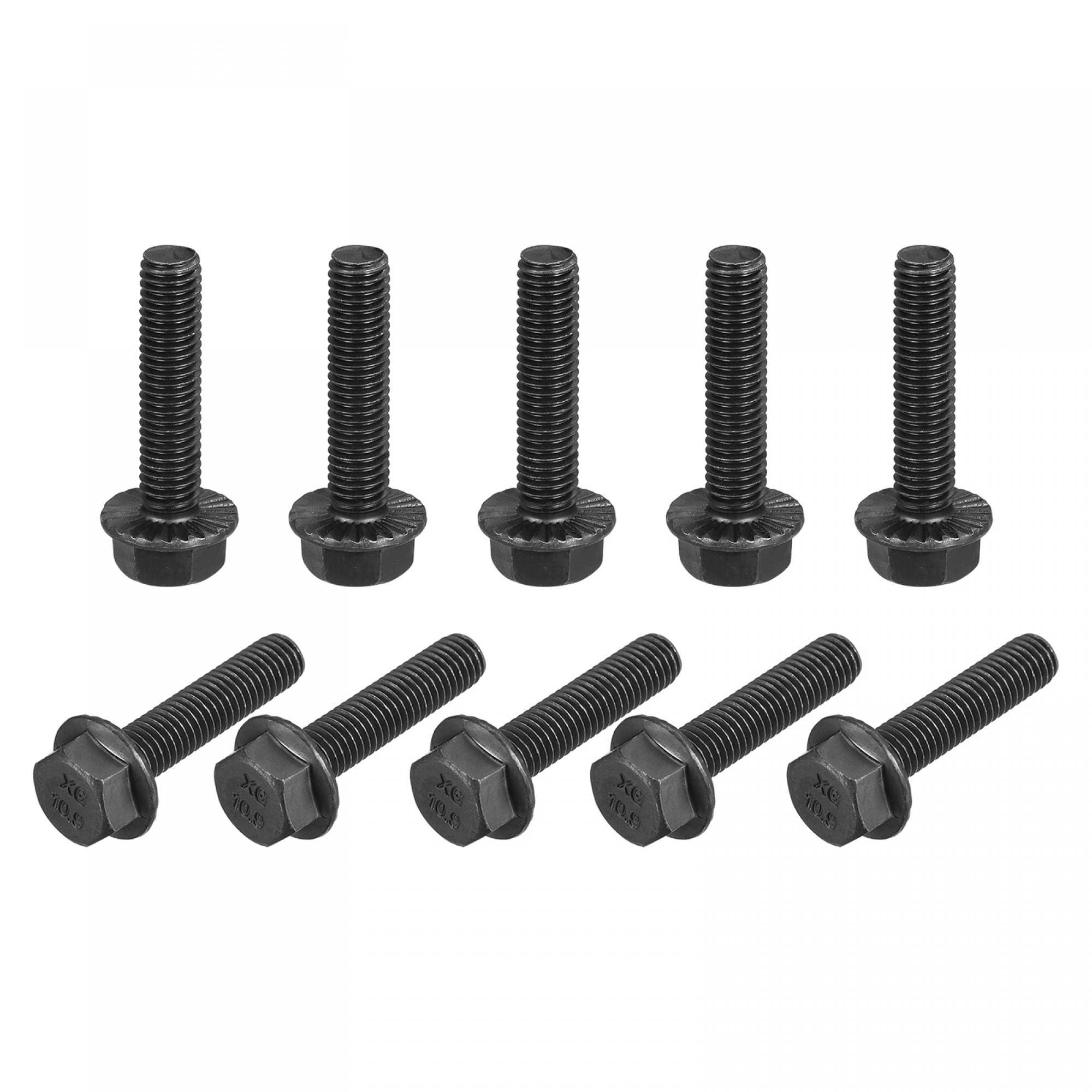 sourcing map M8-1.25x35mm Hex Serrated Flange Bolts 10.9 Grade Carbon Steel Screws 20pcs
