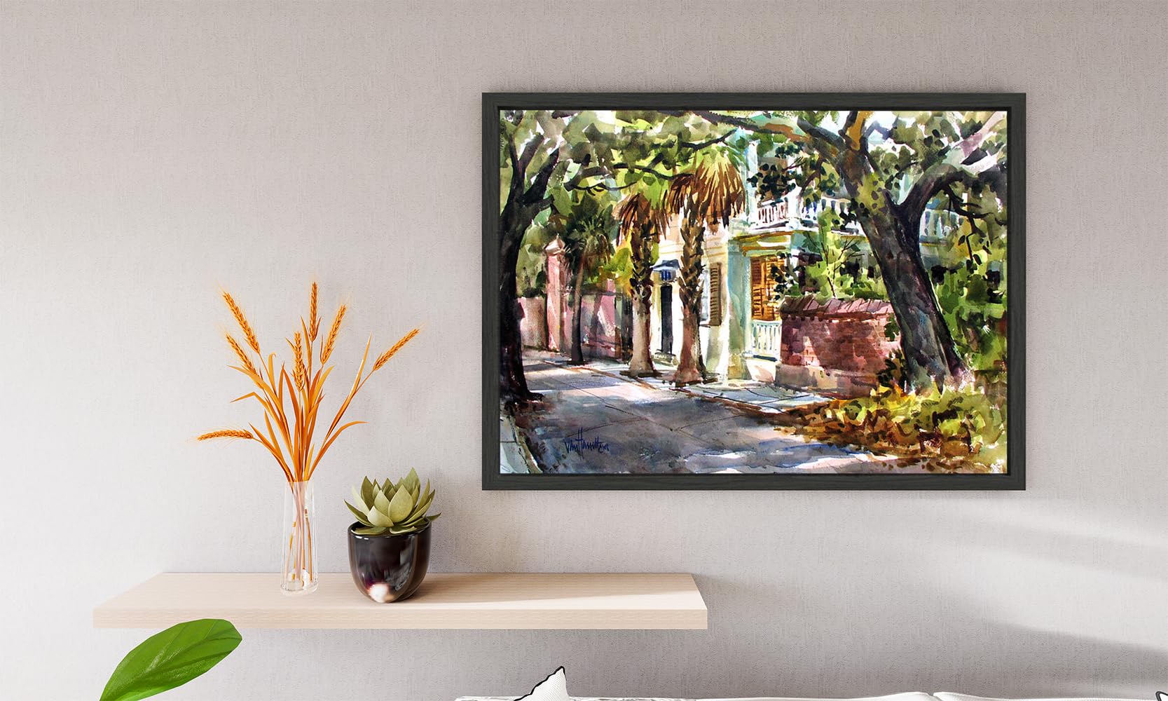 VERRE ART Printed Framed Canvas Painting for Home Decor Office Wall Studio Wall Living Room Decoration (14x10inch Black Floater) - Sunny Charleston South Carolina