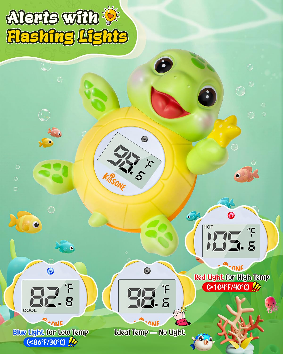 Baby Badethermometer, Digitaler Wassertemperaturmonitor für Neugeborene & Kleinkinder, genaue Temperaturmessungen, BPA-frei, °F/°C, schwimmendes Schildkrötenspielzeug mit Badewassersicherheit
