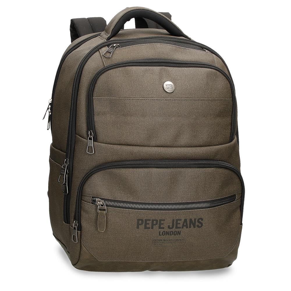 Pepe Jeans Berwick Laptop Backpack 15.6" Inches Khaki 33x42x17 cm PU and Polyester 23.56L by Joumma Bags