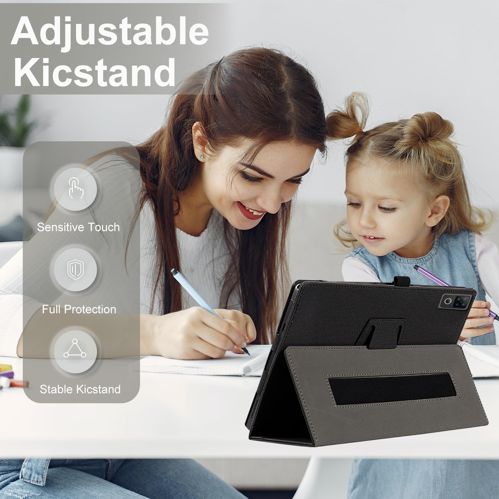 Cover Per DOOGEE U12 – Custodia Folio Magnetico In PU, Supporto Multi-Angolo, Con Portapenna E Cinturino, Blu Pavone