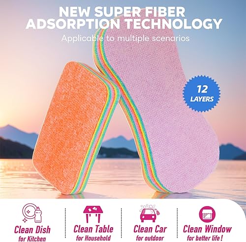 Miniatura 2 de KOSHA Múltiples capas de trapos reutilizables, 12 piezas, paños de limpieza de microfibra de secado rápido, paños de limpieza reutilizables