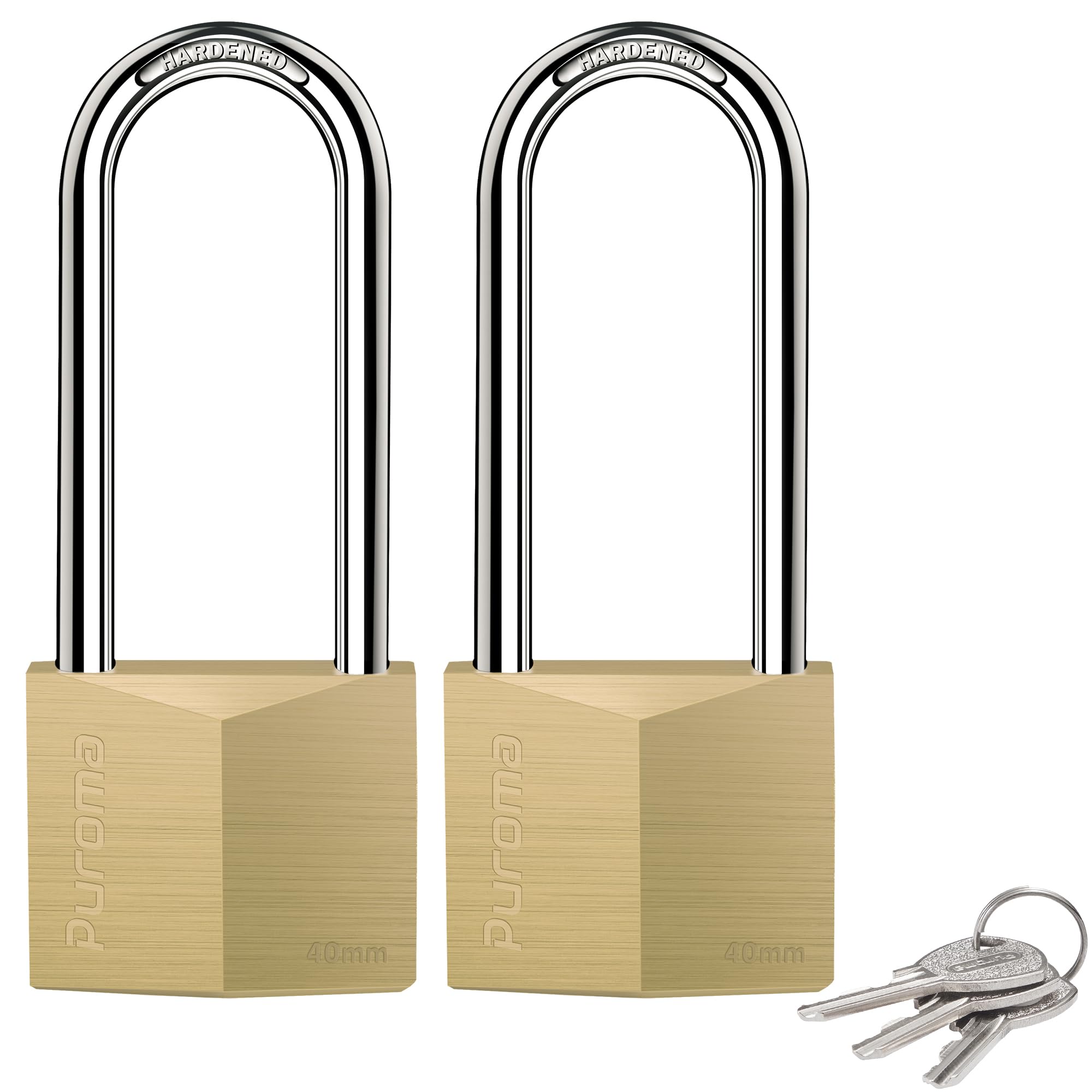 Puroma 2 Pack Keyed Padlock Waterproof Solid Brass Lock, 2.6 Inch Padlock with 3 Keys Alike for Sheds, Storage Unit School Gym Locker, Fence, Toolbox, Hasp Storage