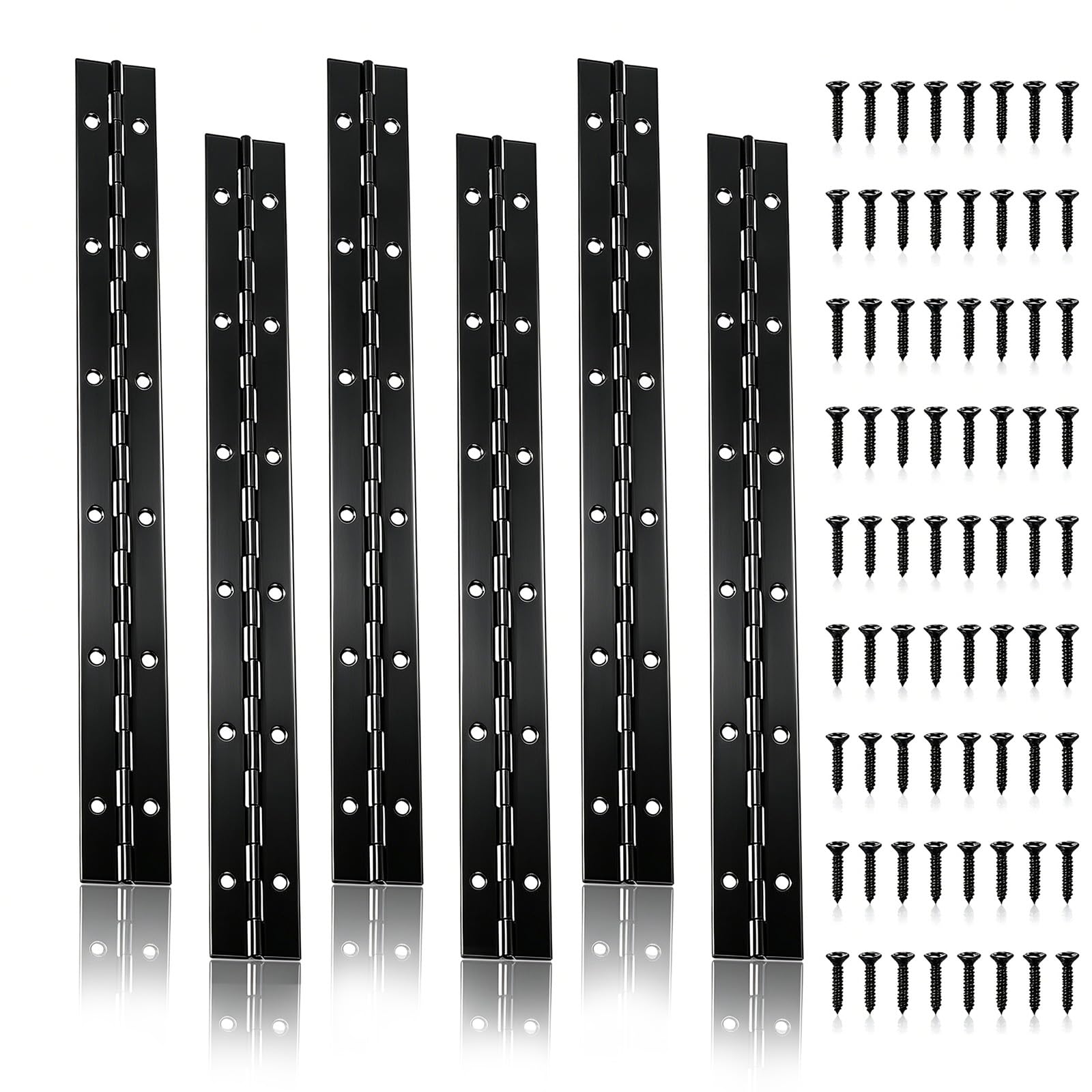 6 Pcs Piano Hinge, 12 inch/30cm Heavy Duty Piano Hinges for Wood with 72 Screws Stainless Steel Continuous Hinge with Holes for Cabinet Doors Pianos Windows (Black)