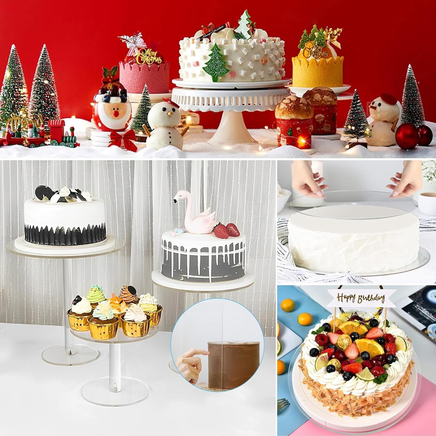 Acryl Cake Board, 2 Stück Kuchenplatte Transparent, Wiederverwendbar, Ø 20cm Rund Kuchenplatte, 2mm Dick Mit, um Servieren von Kuchen, für Urlaubsparty-Veranstaltungen