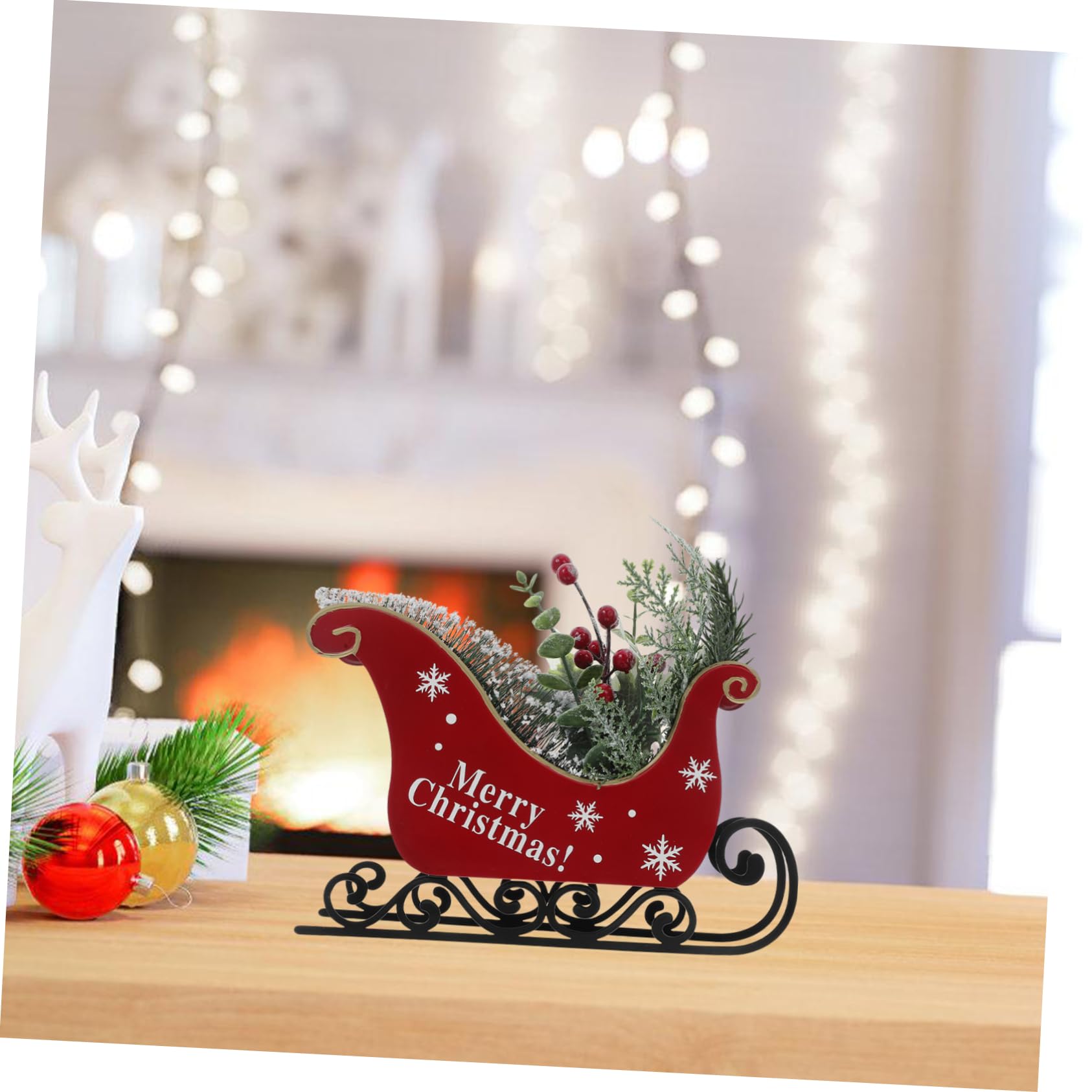 Vaguelly Adorno de Navidad de Forma de Decoración de Mesa Festiva para Hogar Figura de Hierro para Navidad Sin Luz