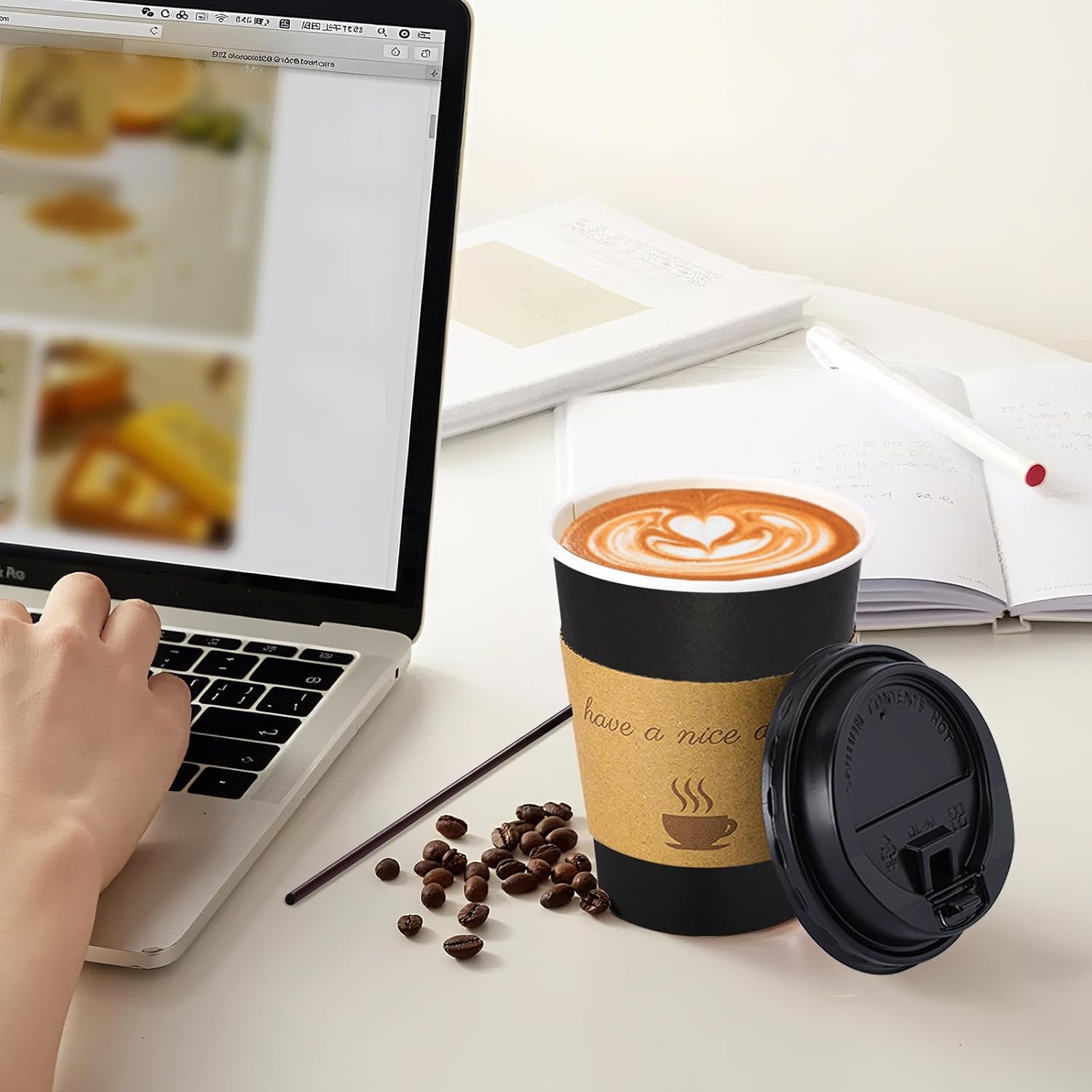 100 pack 10 oz Thickened Coffee Cups with Lids, Scald Resistant Hot Cups with Sleeve and Straw, To Go Coffee Cups for Home, Office, Cafes and Party (Black 10oz) - Image 6