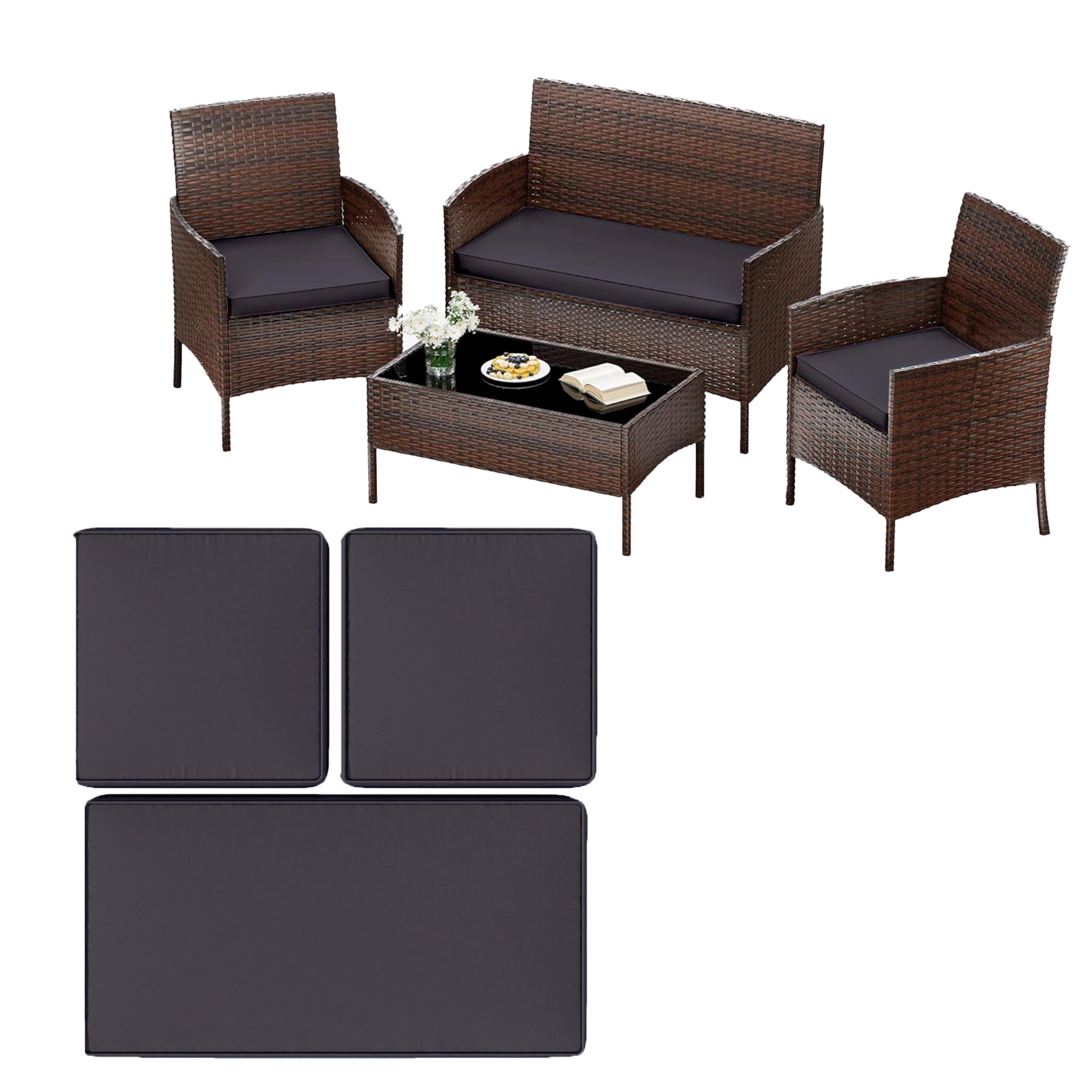 Northern Luxe 3-Piece Water-Resistant Replacement Cushion Set for Rattan Patio Furniture – High-Density, Comfortable, Lightweight Chair Pads (Charcoal Grey)