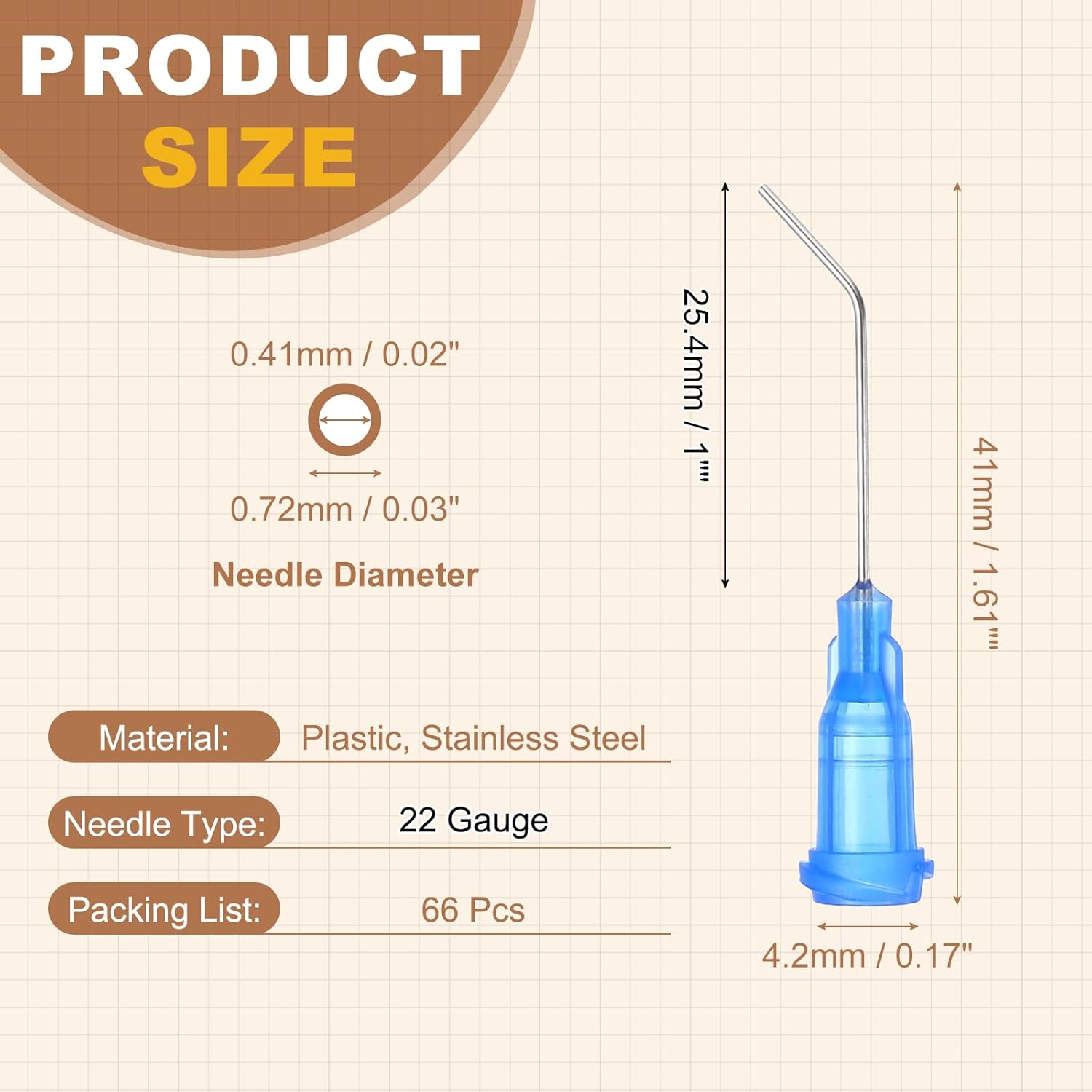 PATIKIL 22Ga Angled Dispensing Needles, 66Pcs 1Inch 45° Curved Industrial Blunt Tip Dispensing Needle Tips with Luer Lock Needle for Refilling Liquid Inks Adhesive Glue Oil, Blue