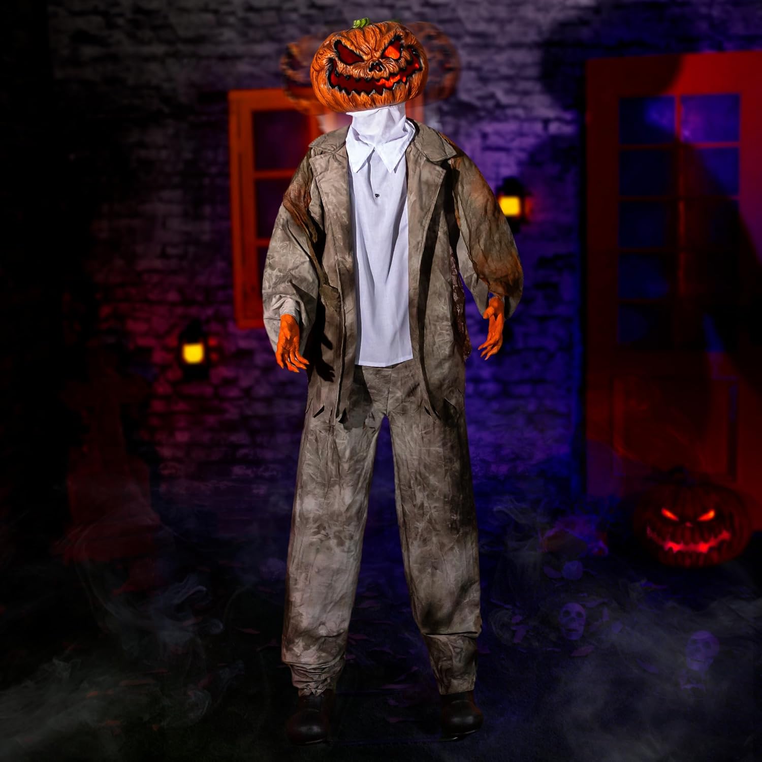 Halloween Animatronics Decorations 6ft Jack, Animated Lifesize Pumpkin Horror Decor with Motion Sensor, Creepy Sound, Scary Move, Light Up Eyes, Haunted House Spooky Prop for Outdoor, Yard Lawn 6ft Jack Pumpkin
