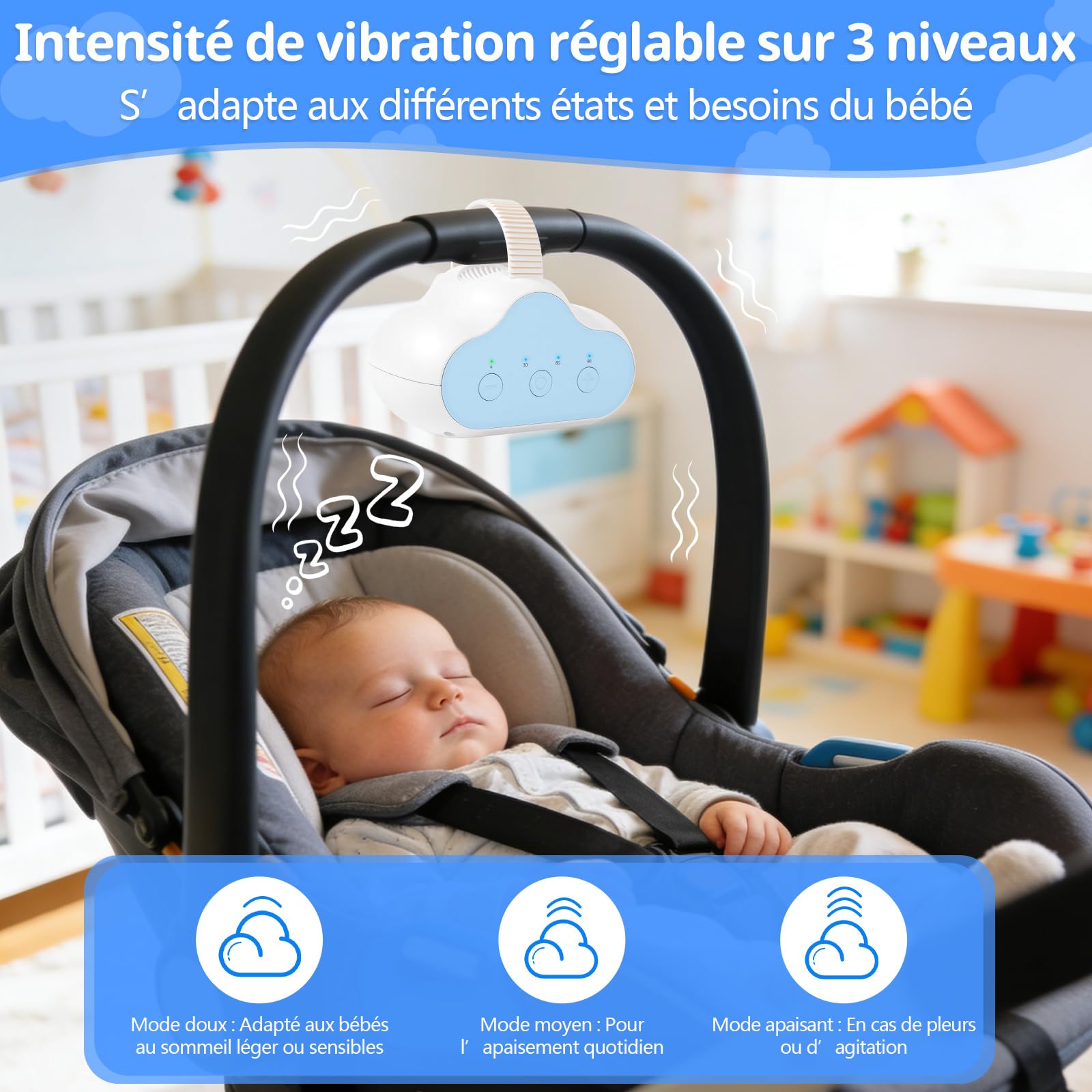 Balançoire Automatique Pour Bébé,Rechargeable,3 Intensités de Balancement Réglables,Minuterie 30-60-90 Min,Silencieuse,pour Poussette et Buggy