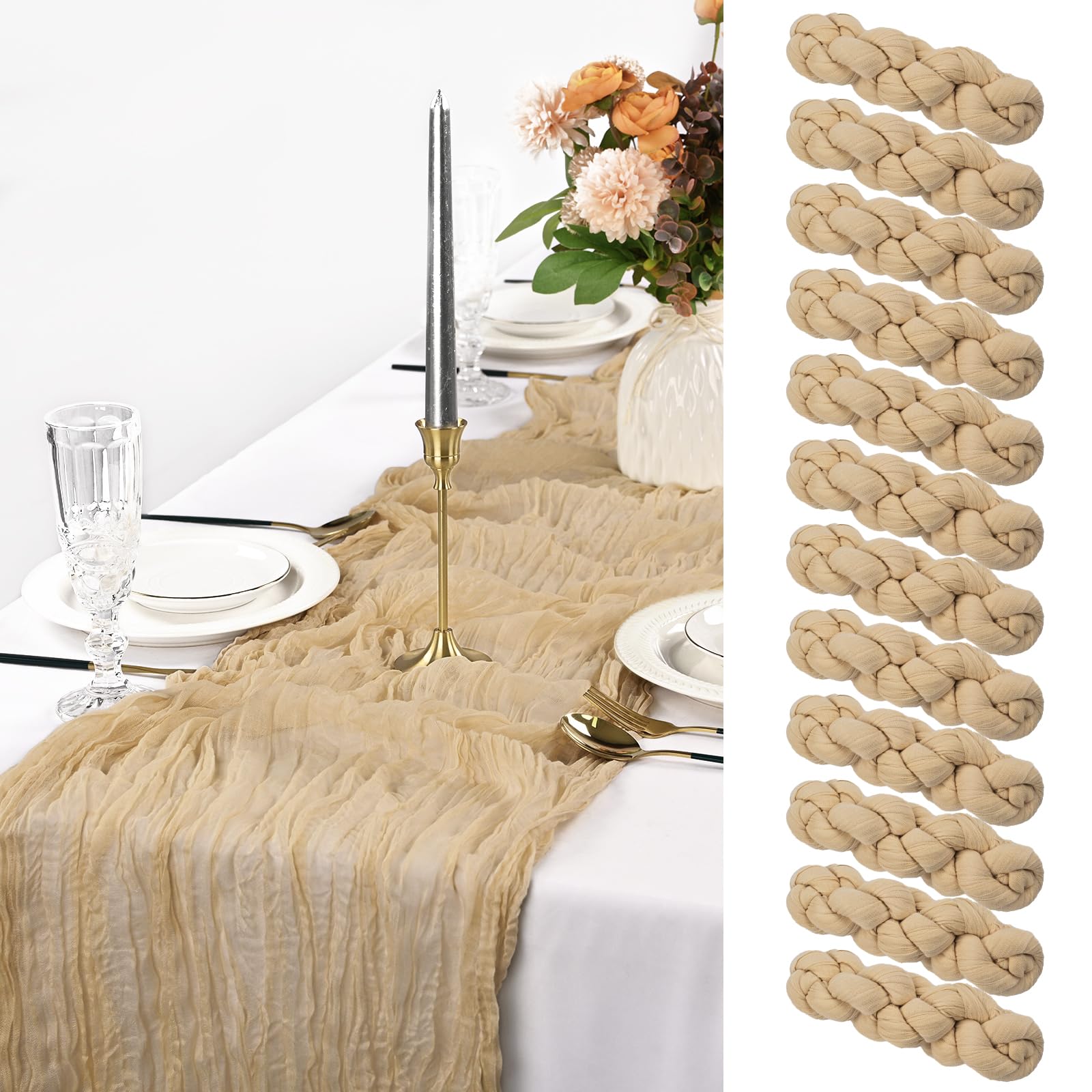 FXKS Lot De 3 Chemins De Table En étamine, Chemin De Table Romantique Transparent En Gaze De Style Bohème - 90 X 300 Cm - Pour Fête De Mariage, Fête Prénuptiale - Terre Cuite