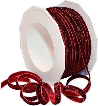 Morex Ribbon 987 Velvet Glitter Velvet Glitter Ribbon, 1/4" x 25 yd, Burgundy