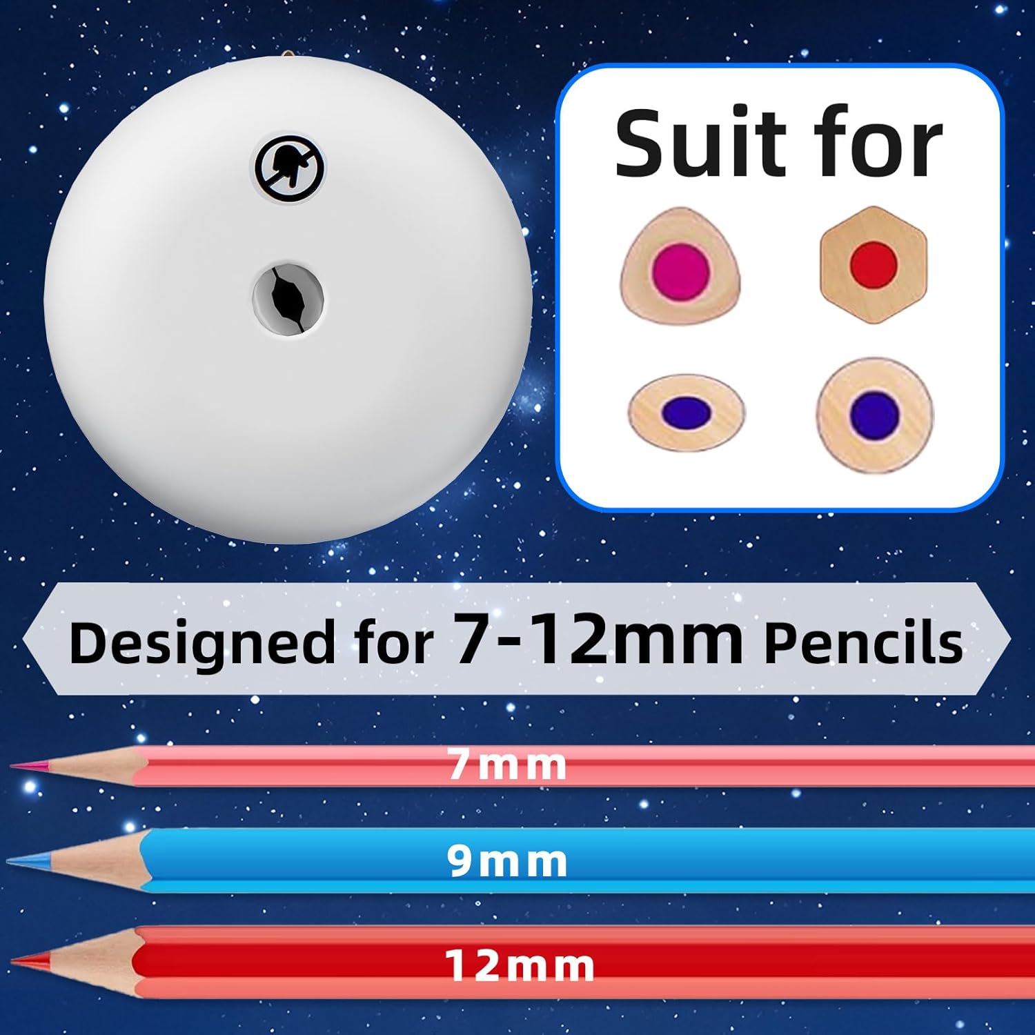 Fully Automatic Electric Pencil Sharpener for 7-12mm Pencils, Auto in&Eject, 3 Selectable Adjustable Pencil Nibs with Breathing Light (White)