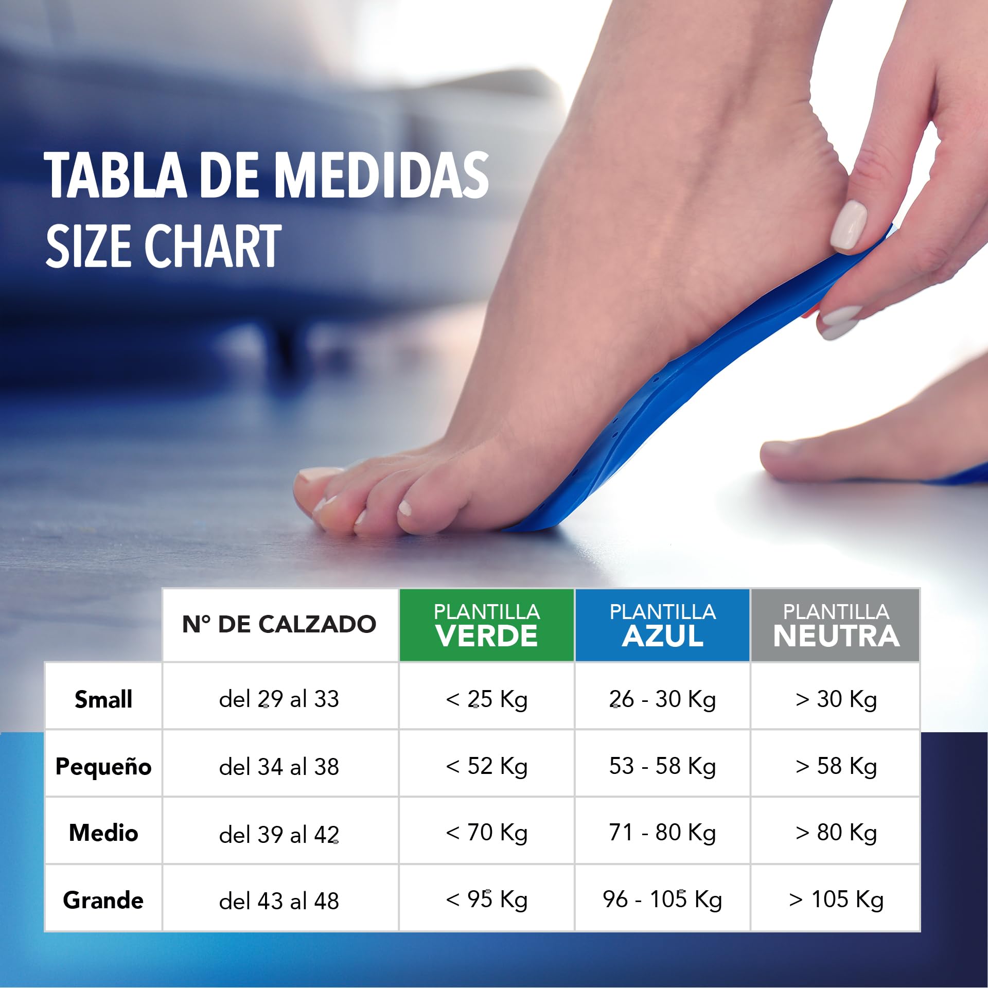 Bionaif Plantilla Ortopédica para Fascitis Plantar, Pie Plano y Espolón Calcáneo, Soporte del Arco Plantar, Azul Grande, Talla 43-48 (96-105 kg)