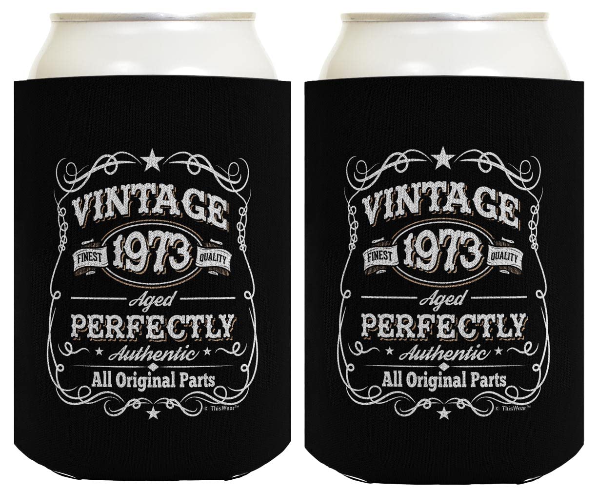 50th Birthday Presents Vintage 1973 Aged Perfectly 2-pack Can Coolie Drink Coolers Coolies Black