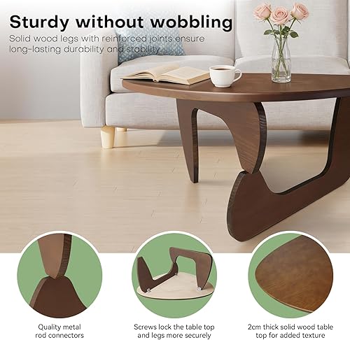 Miniatura 5 de Mesa de centro moderna de madera maciza de mediados de siglo, pequeñas mesas centrales de madera triangular, mesa de té resistente adecuada para