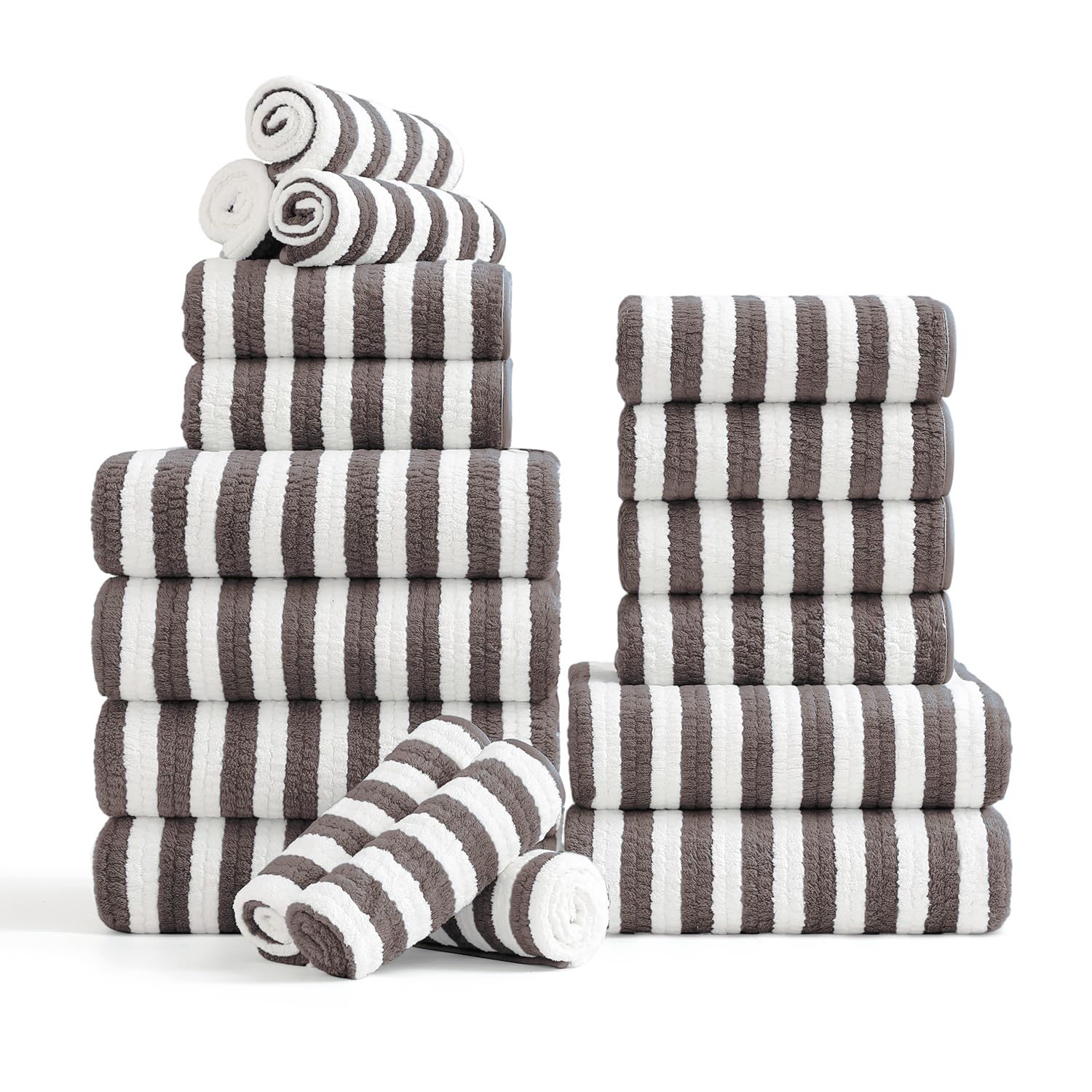 Photo 1 of 18-Piece Microfiber Bath Towels Set - 6 Bath Sheet, 6 Hand Towels, 6 Washcloths, Soft, Highly Absorbent Bathroom Towel, Quick Dry & Less Lint Shower towel for Bathroom, Hotel, Spa, Dorm-Dark Coffee