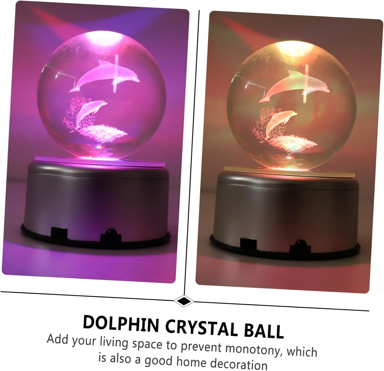 Cabilock Creative 3D Dolphin Luminous Crystal Ball Night Light with Rotating Base Colorful Decorative Table Decor for and Girls and Dolphin Lovers
